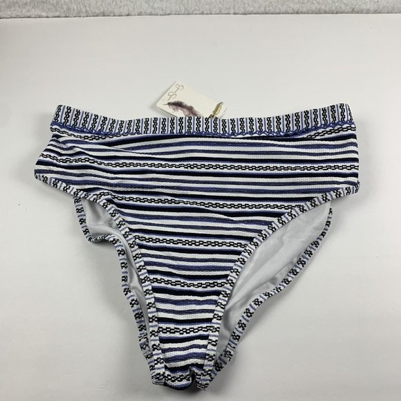 Jessica Simpson Swim Bikini Bottom Women's M Blue Multicolor Striped Nylon 6210 - Picture 1 of 5